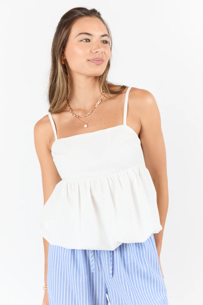 Pinky Promise Ivory Bubble Hem Tank - Aiturbor