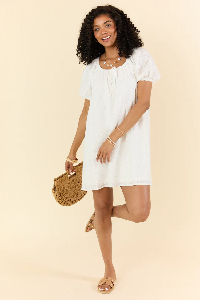 On A Whim White Knit Eyelet Short Sleeve Dress FINAL SALE - Aiturbor
