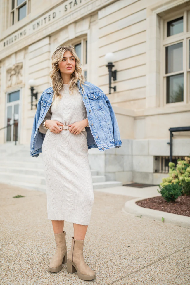 Stay On Your Mind Oatmeal Cable Knit Midi Dress FINAL SALE - Aiturbor