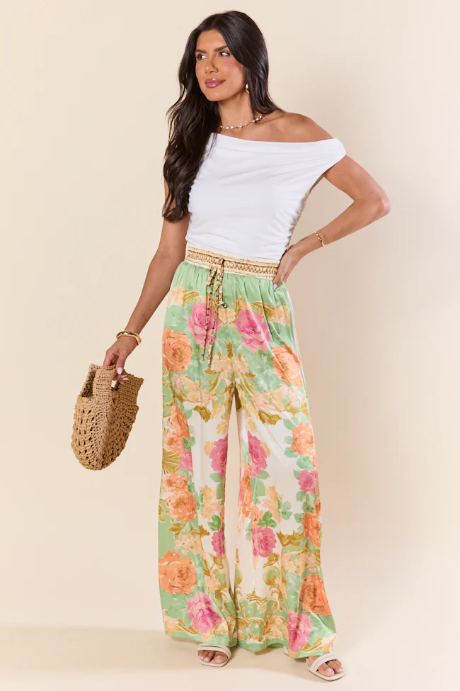Meet Me In Paradise Satin Printed Multi Floral Pants SALE - Aiturbor