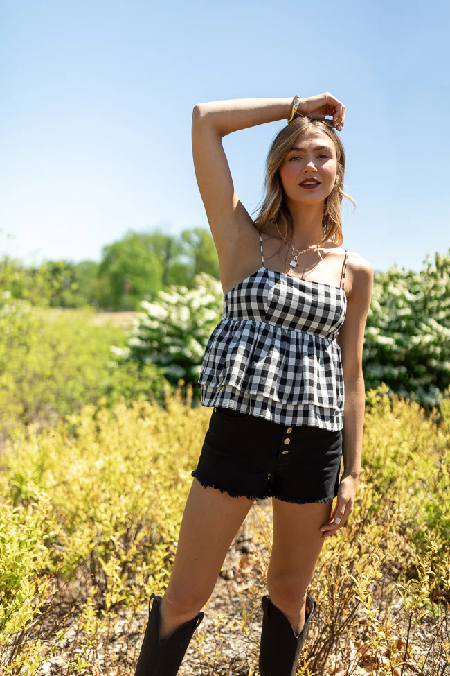 Gingham Grace Black Tank SALE - Aiturbor