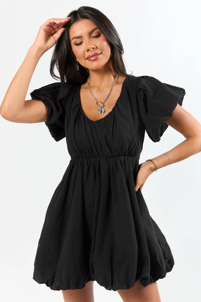 Almost Daylight Black Bubble Hem Mini Dress SALE - Aiturbor