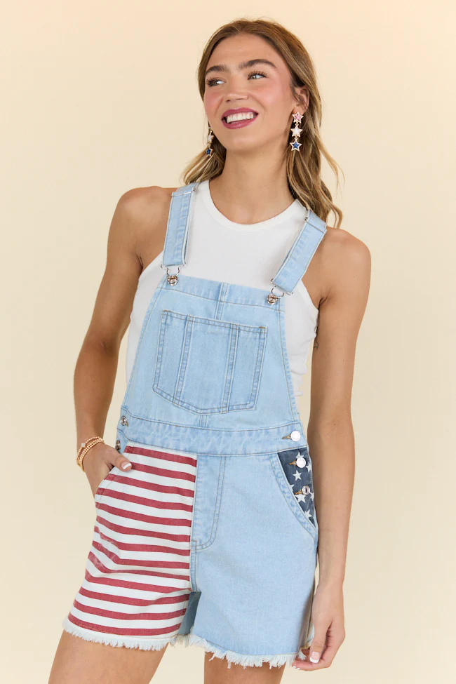 From The Heartland Light Wash Relaxed Fit Flag Detail Denim Overalls FINAL SALE - Aiturbor