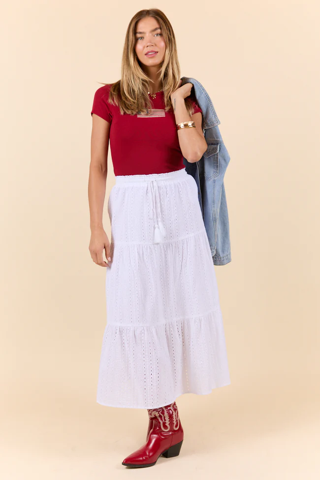 Be Yourself White Drawstring Eyelet Skirt FINAL SALE - Aiturbor