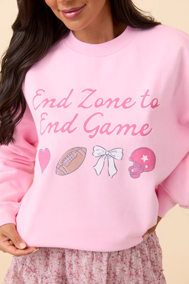 End Zone To End Game Light Pink Graphic Sweatshirt - Aiturbor