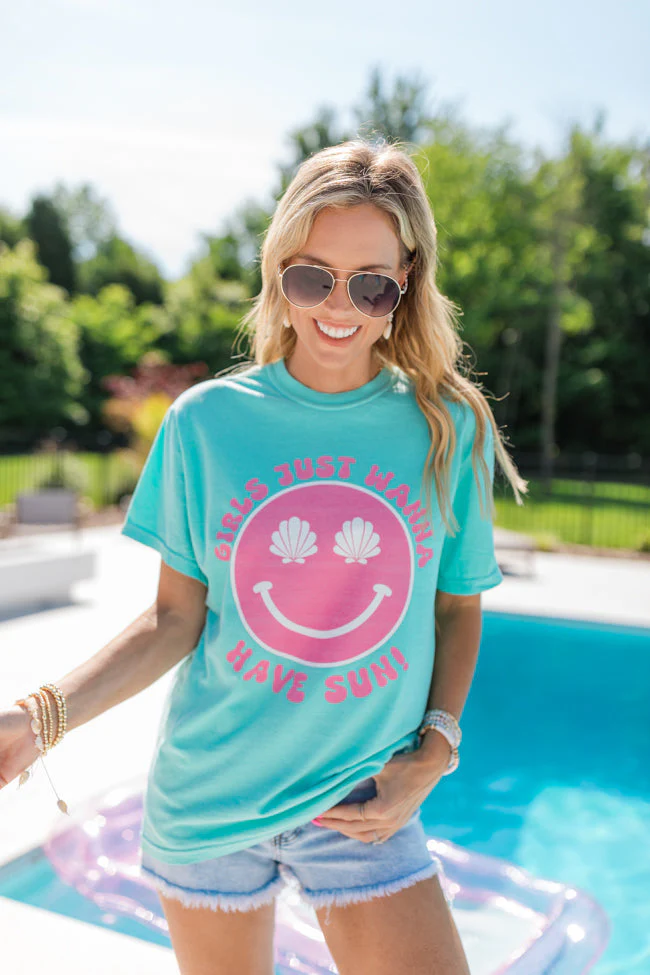 Girls Just Wanna Have Sun Chalky Mint Graphic Tee - Aiturbor