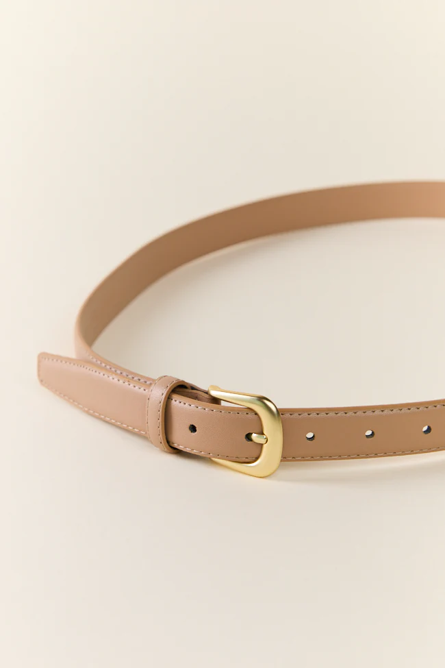 Basic Gold Buckle Tan Belt - Aiturbor