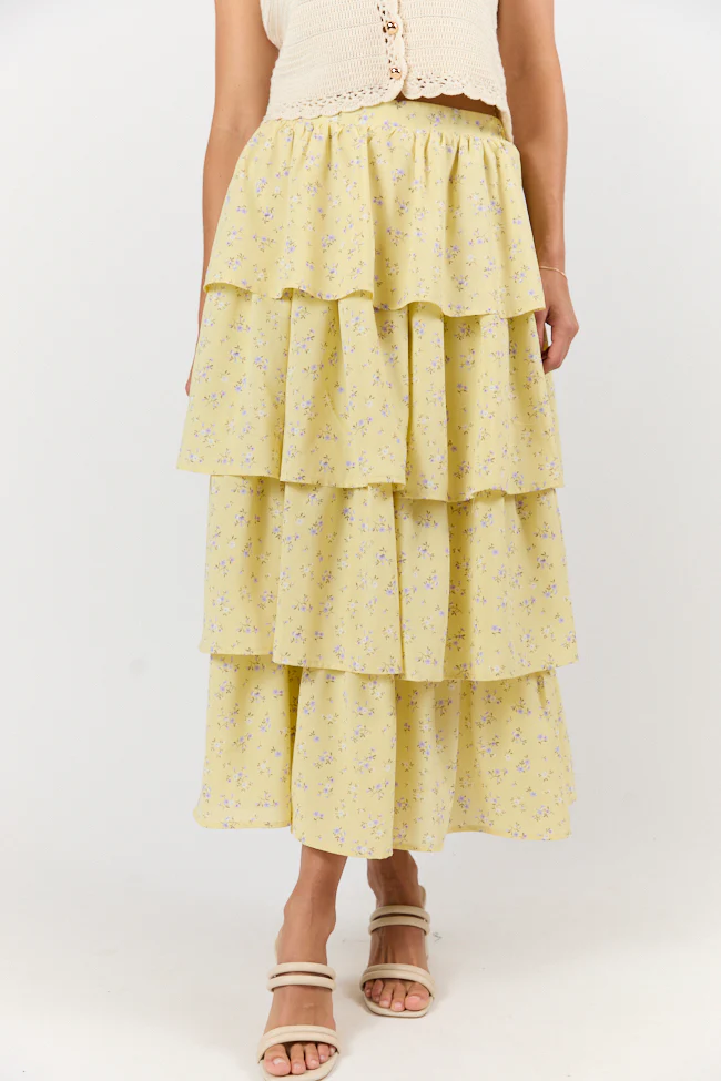 Meet Me Halfway Yellow Tiered Floral Maxi Skirt FINAL SALE - Aiturbor