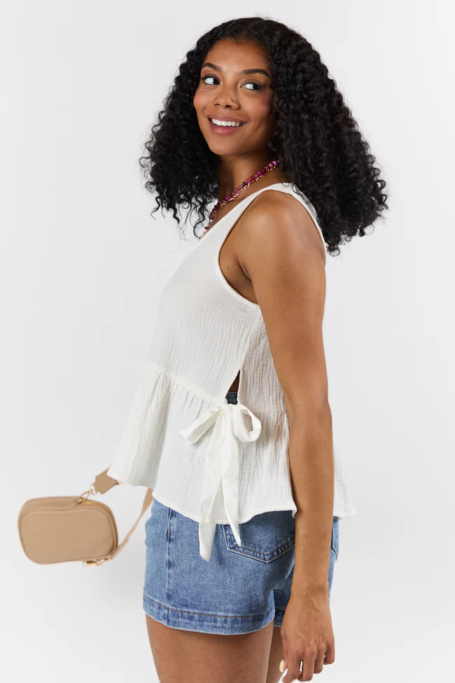 My Sweet Side Tie Ivory Gauze Tank SALE - Aiturbor