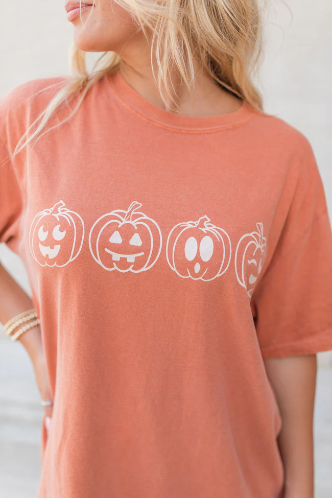 Pumpkin Faces Rust Graphic Tee - Aiturbor