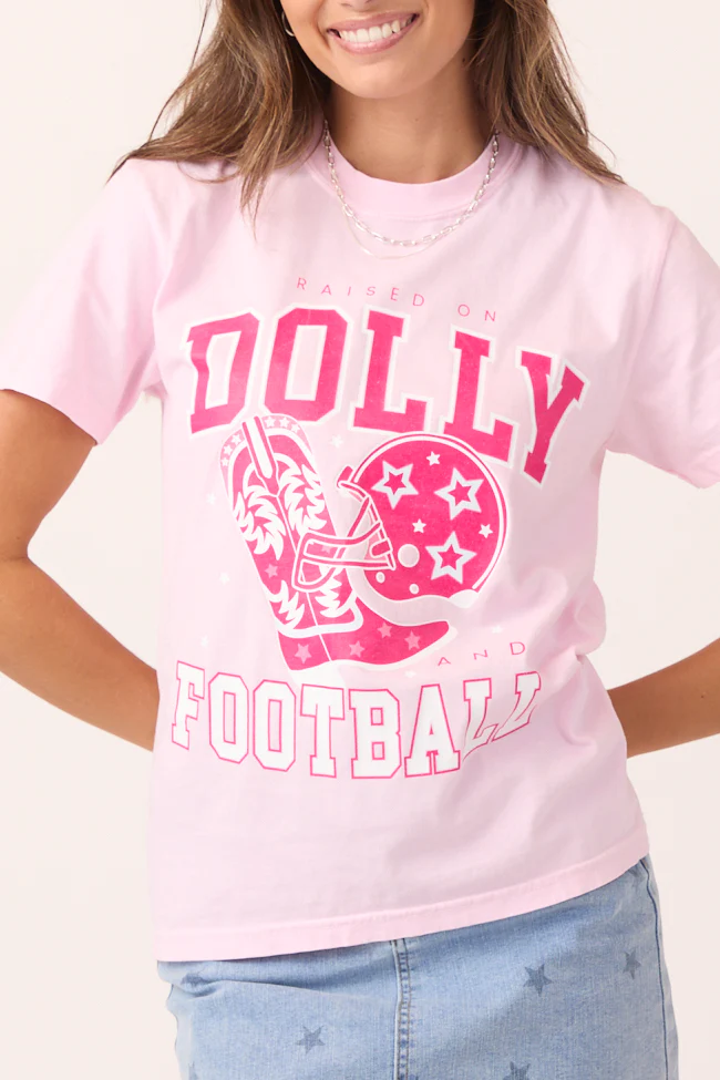 Raised On Dolly And Football Light Pink Graphic Tee - Aiturbor