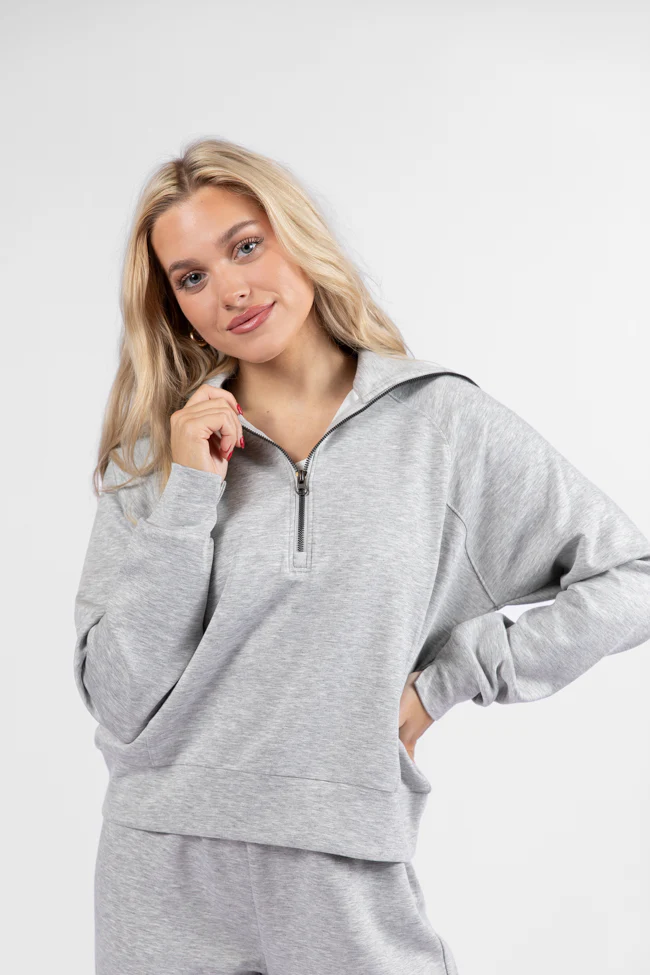 Let's Just Stay Heather Grey Quarter Zip Knit Pullover SALE - Aiturbor