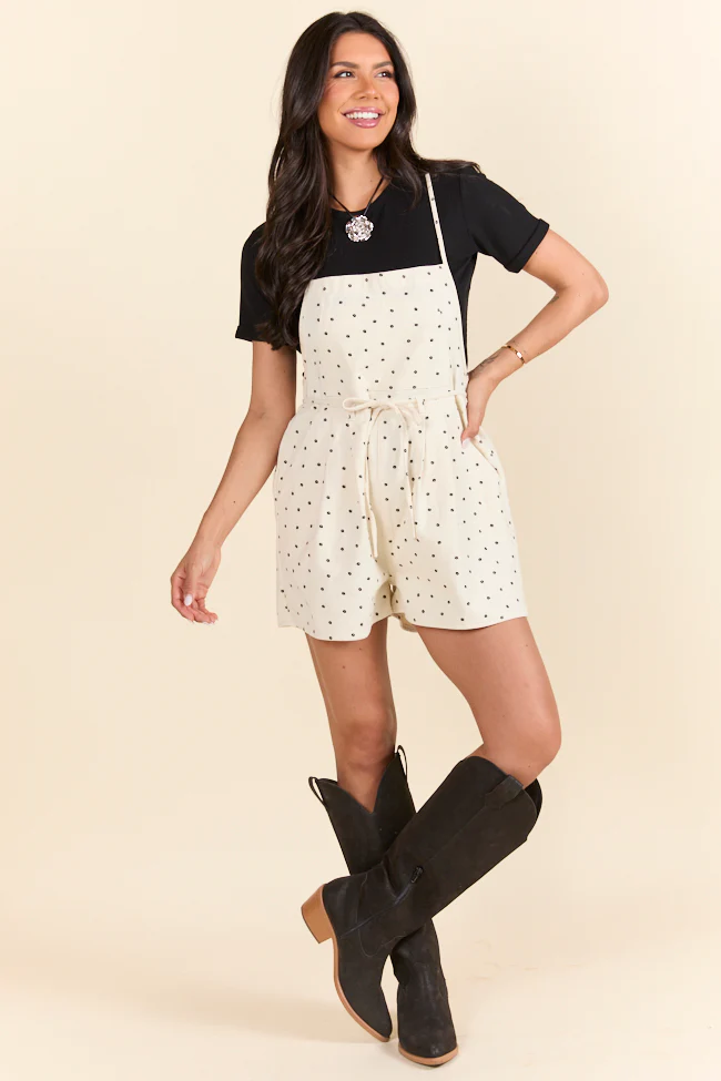 Better Perspective Black and White Daisy Denim Romper - Aiturbor