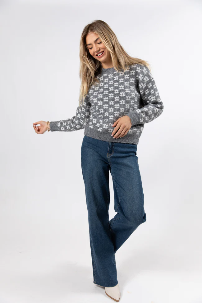 Gonna Go Far Grey Flower Print Sweater FINAL SALE - Aiturbor