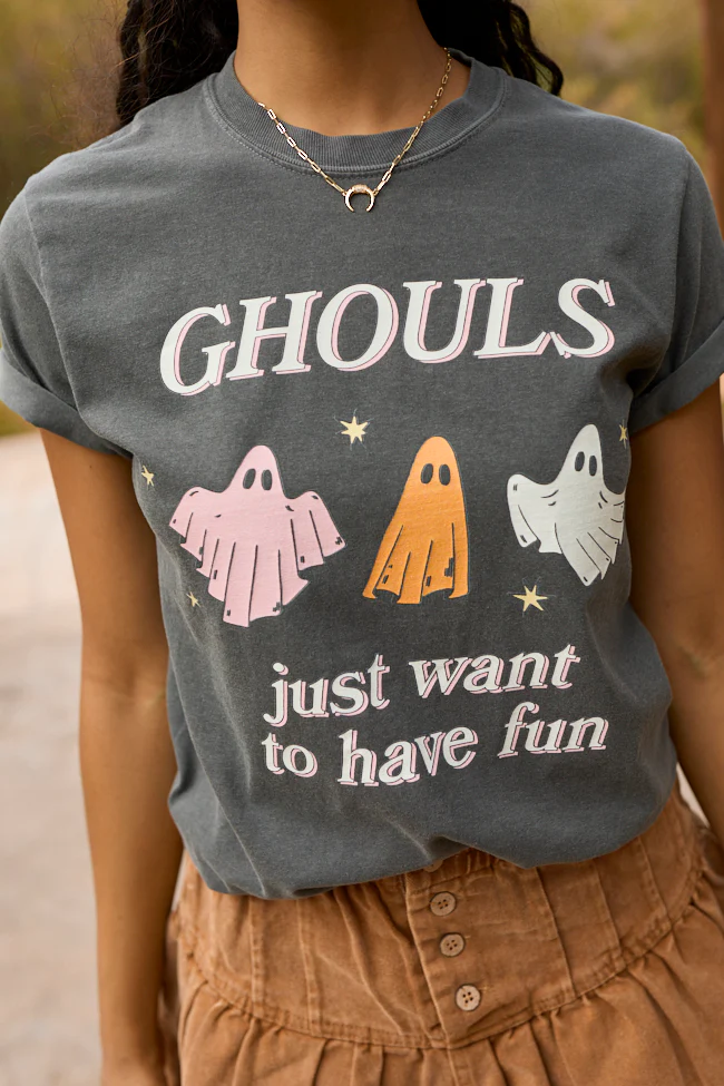 Ghouls Just Want To Have Fun Dark Grey Graphic Tee - Aiturbor