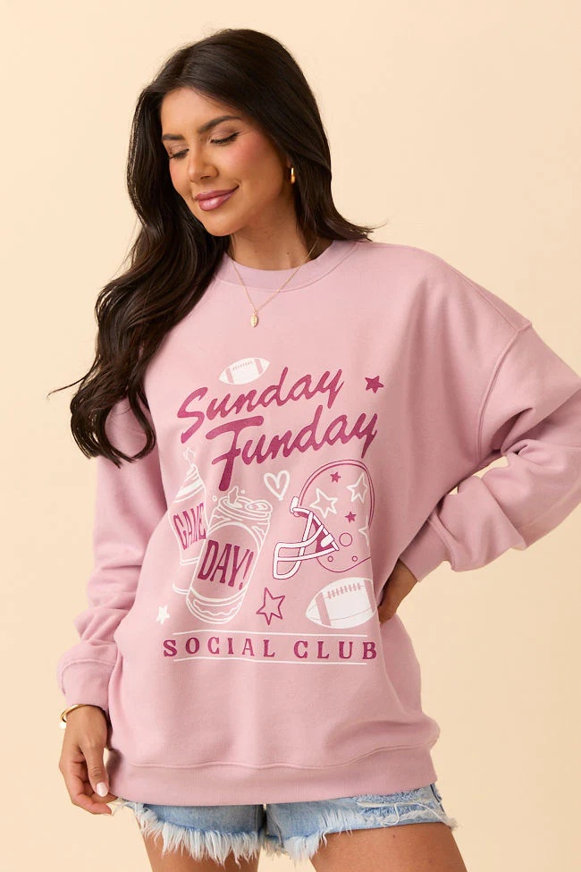 Sunday Funday Mauve Graphic Sweatshirt DOORBUSTER - Aiturbor