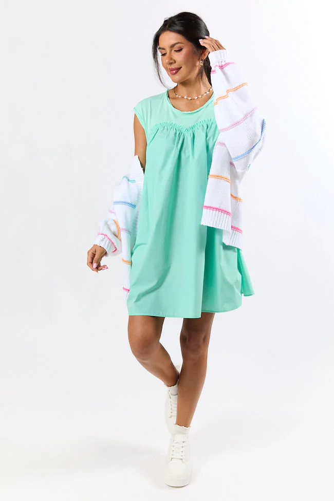 All The Buzz Mint Knit and Woven Mix Dress FINAL SALE - Aiturbor