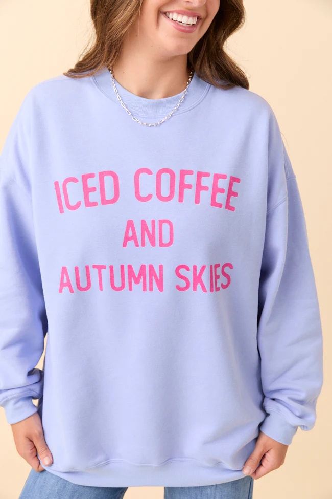 Iced Coffee And Autumn Skies Periwinkle Graphic Sweatshirt DOORBUSTER - Aiturbor