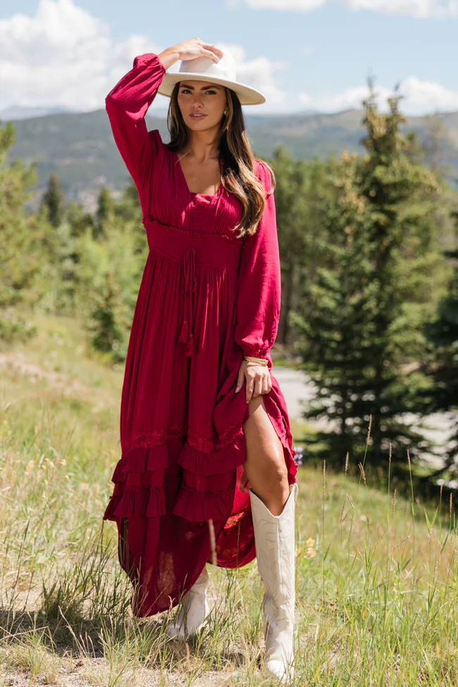 Lucky to Have You Wine Maxi Dress SALE - Aiturbor