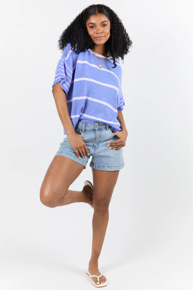 Wear It Well Blue And Ivory Striped Sweater T-Shirt FINAL SALE - Aiturbor