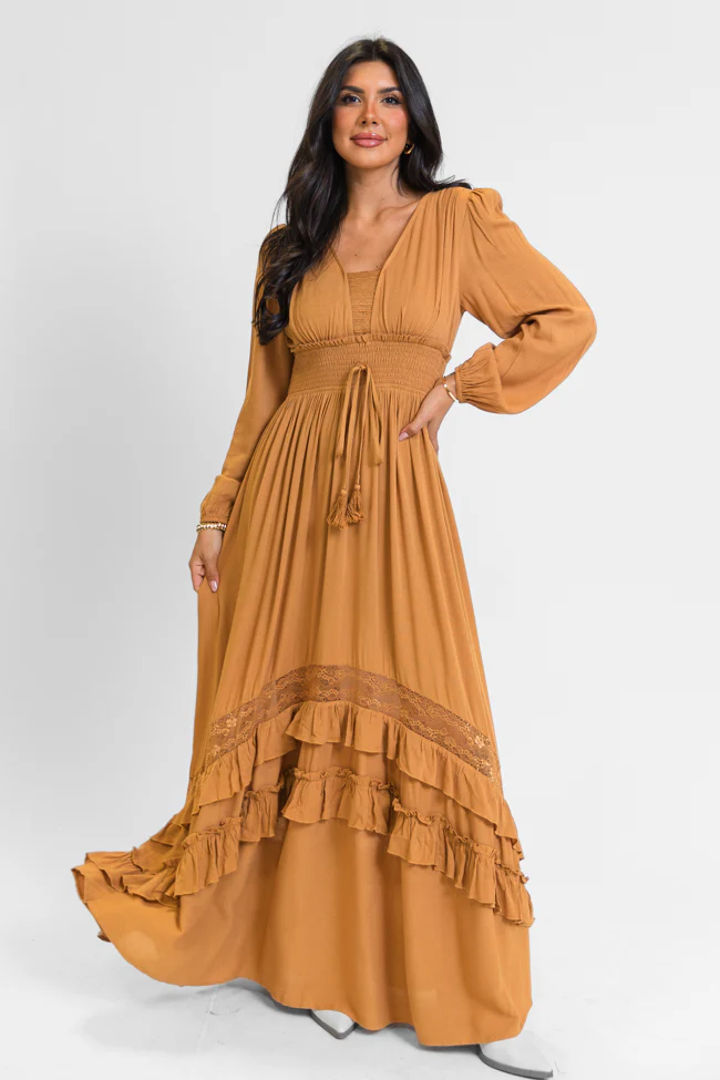 Lucky To Have You Camel Maxi Dress SALE - Aiturbor