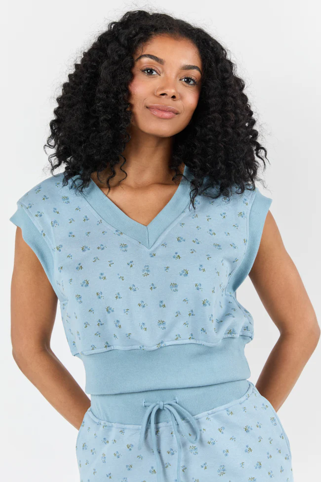 March On Blue Floral Print Knit Vest FINAL SALE - Aiturbor