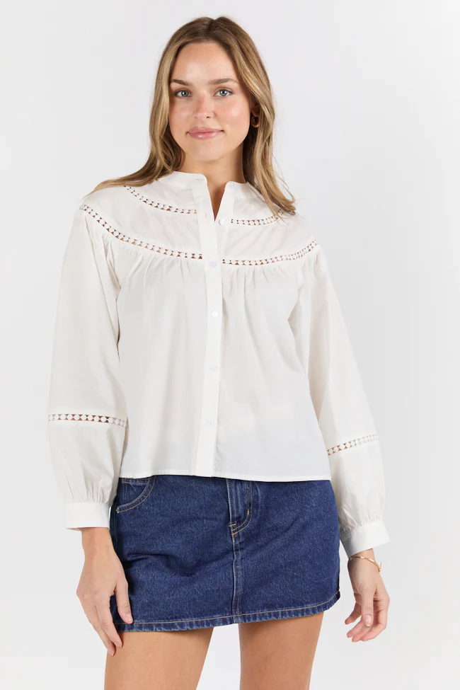 Memorable Moments Ivory Ladder Detail Long Sleeve Woven Blouse FINAL SALE - Aiturbor