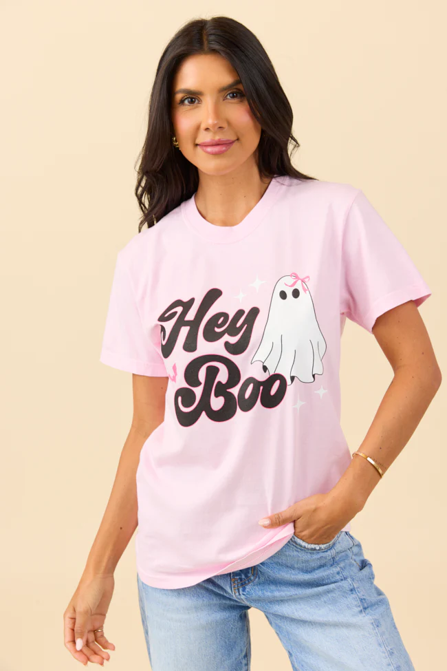Hey Boo Light Pink Graphic Tee - Aiturbor