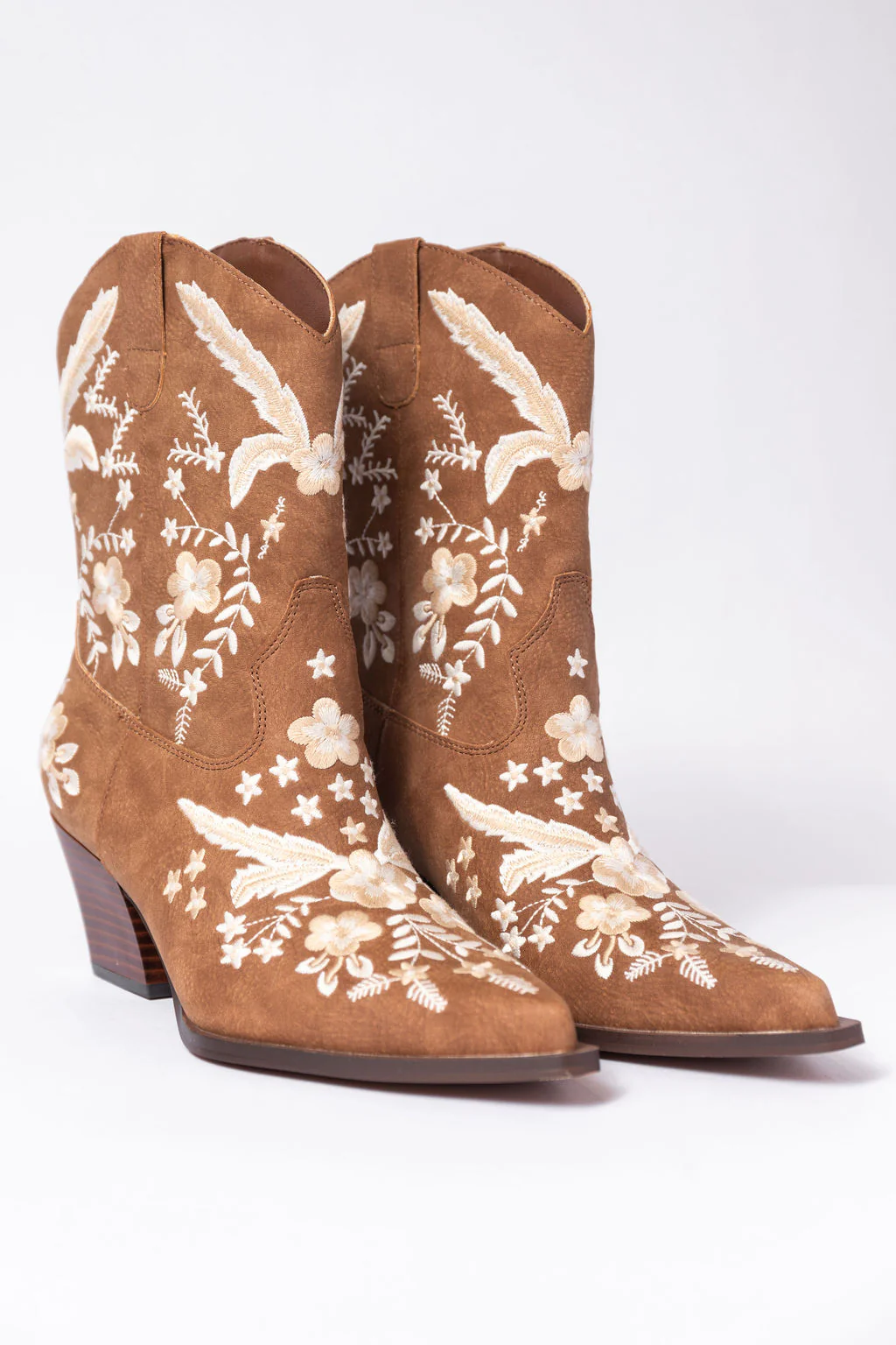 Paige Cocoa Embroidered Booties SALE - Aiturbor